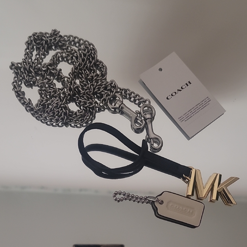 NWOT Coach Silver 44" Bag Chain, Coach Leather Bag Tag with Gold MK Keychain/Bag